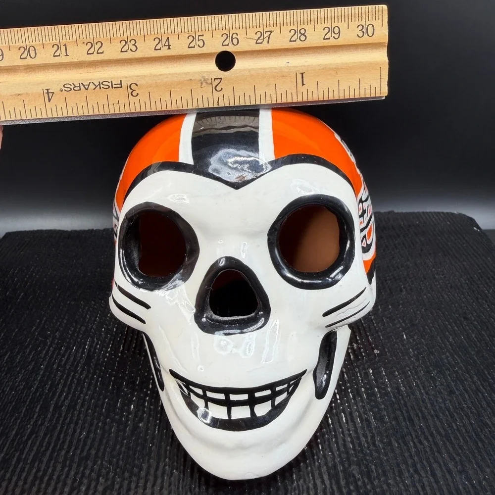 Cleveland Browns Sugar Skull Day‎ of the Dead Ceramic Figurine Orange Brown 4in